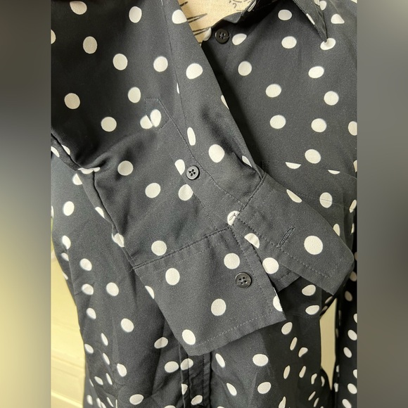 Merona Long Sleeve Black with White Polka Dots Button Down Top - Picture 3 of 6